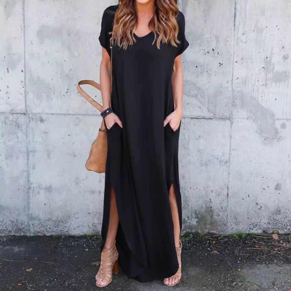 Long v-neck tee shirt dress